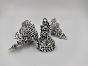 Beautiful  Silver Oxidised Jhumka With Fine Detailings (100 gm)