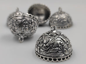 Beautiful  Carving Silver Oxidised Jhumka With Fine Detailings (100 gm)