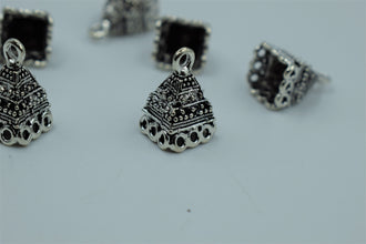 Beautiful Carving Square Base Silver Oxidised Jhumka (100 gm)
