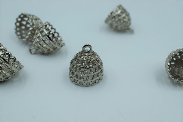 Jali Design Round Silver Oxidised Jhumka With Detailing (100 gm)