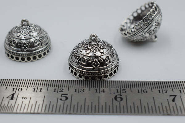 Medium Size Round Silver Oxidised Jhumka With Flower Detailing (100 gm)