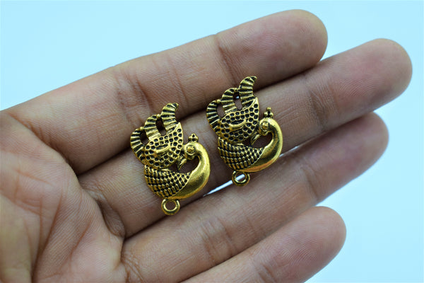 Beautiful Peacock Design Golden Oxidised Ear Stud (100 gm)