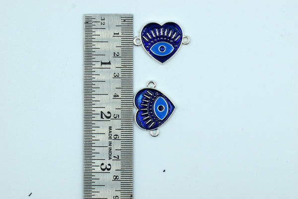 Heart Shape Navy Blue Color Evil Eye Rakhi pendant With Silver Color Base (Pack of 12)