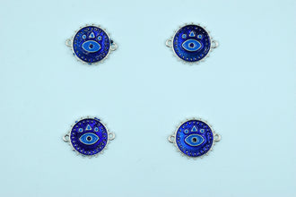 Round Unique Design Navy Blue Rakhi pendant With Silver Color Base (Pack of 12)