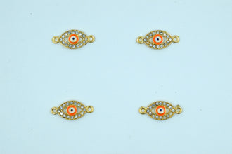 Stone Studded Orange Evil Eye Shaped Rakhi pendant (Pack of 12)