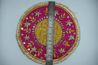 Yellow Jaal With Pink Border Gotapatti Patch 9 Inch