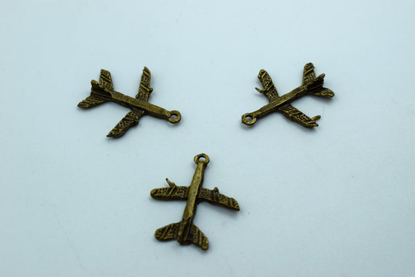 Airplane Black Metal Charm (10 Pc)