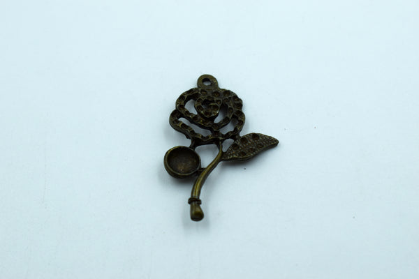 Beautiful Rose Black Metal Charm With Stone Cavities (10 Pc)