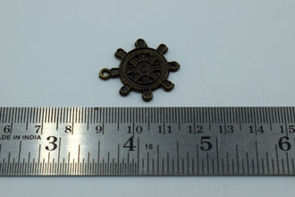 Boat's Wheel Black Metal Charm (10 Pc)