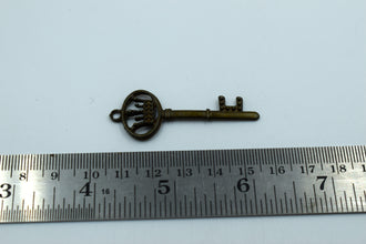 Key With Crown Black Metal Charm  (10 Pc)