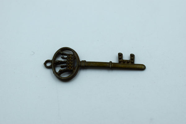 Key With Crown Black Metal Charm  (10 Pc)