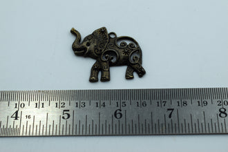 Vintage Look Elephant With Carving Metal Charm (10 Pc)