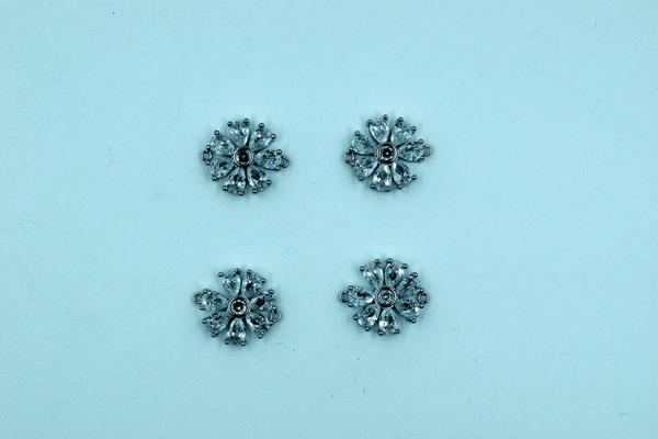 American Diamond Flower Design Golden Base Pendant (2 Pc)