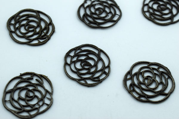 Trendy Black Metal Rose Charm (10 Pc)