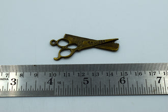 Black Metal Barber Comb Scissor Charm (10 Pc)