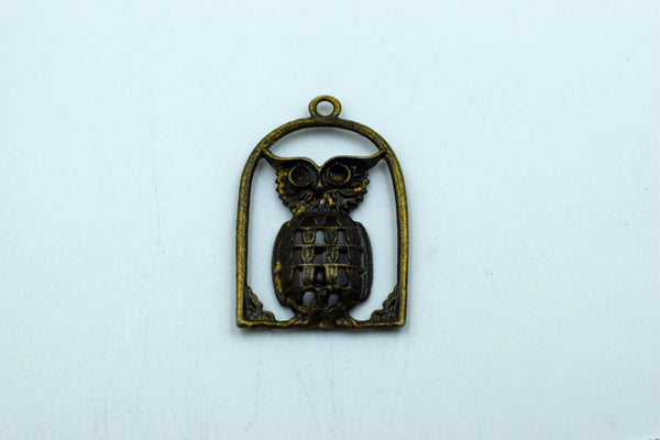Owl In Cage Black Metal Charm (10 Pc)